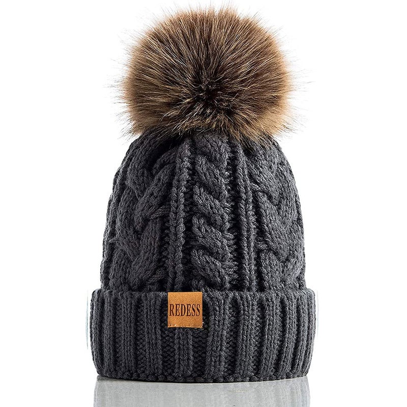 REDESS Women Winter Pompom Beanie Hat with Warm Fleece Lined, Thick Slouchy Snow Knit Skull Ski Cap - Image 1